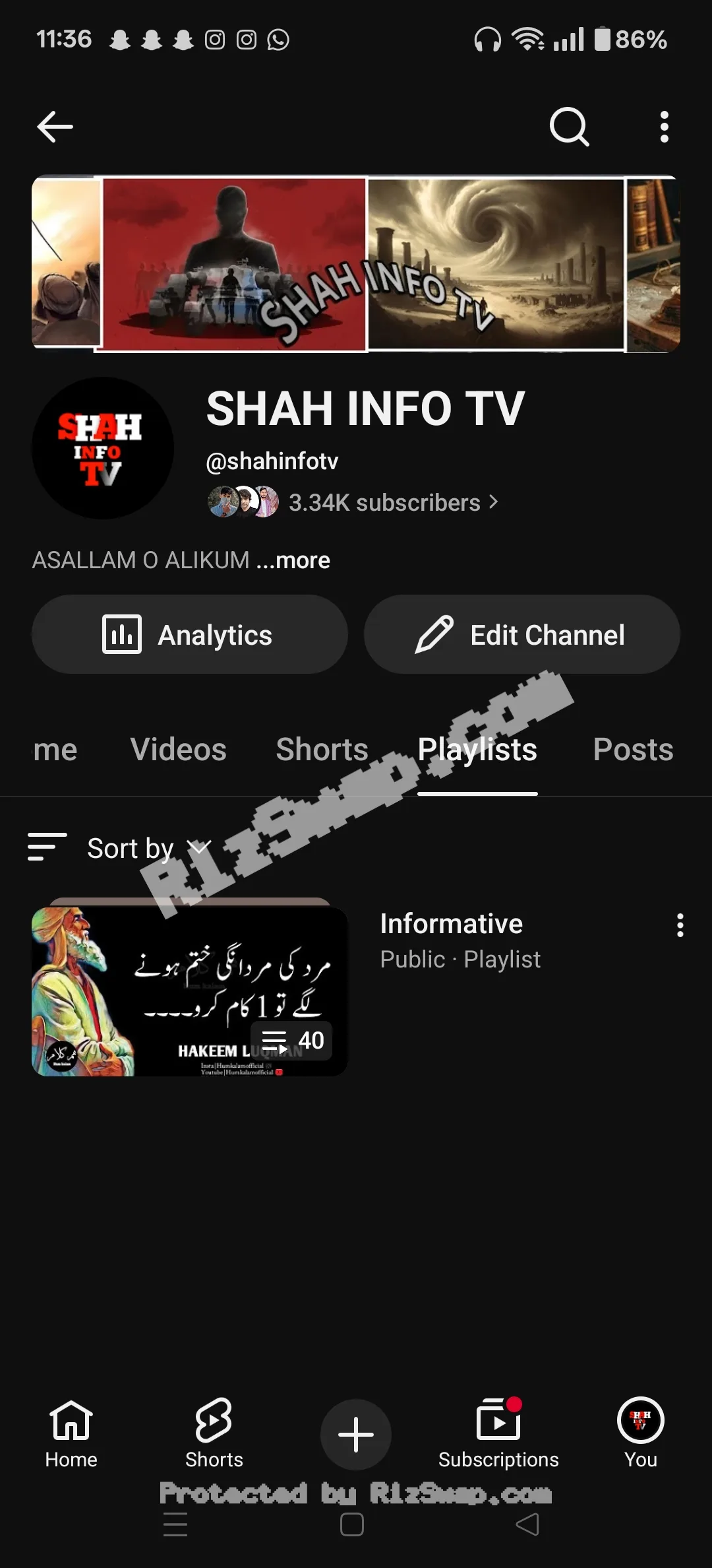 SHAH INFO TV Youtube Account Screenshot 1