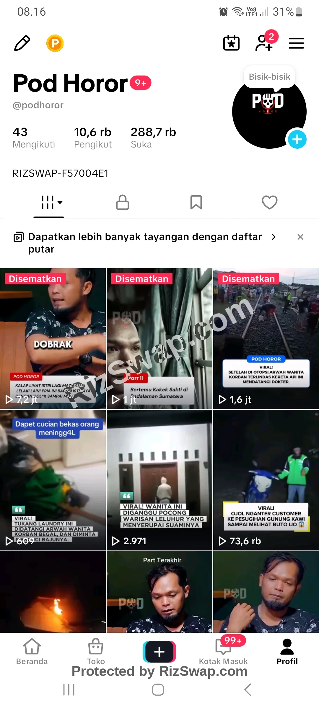 Pod Horor Tiktok Account Screenshot 1