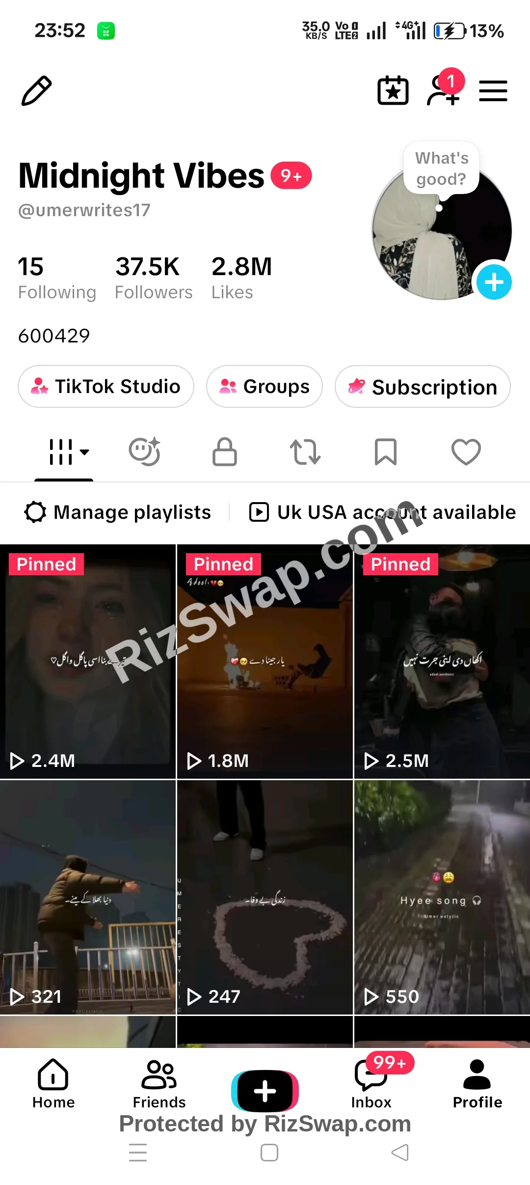 Midnight Vibes TikTok Account Screenshot 1