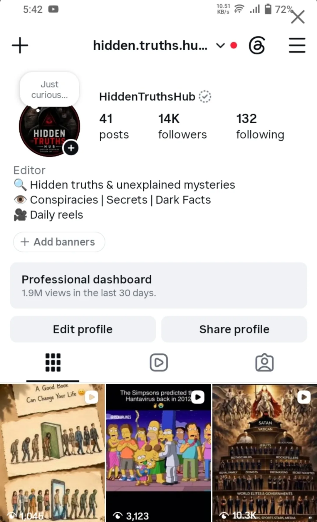 hidden.truths.hubz Instagram Account Screenshot 3