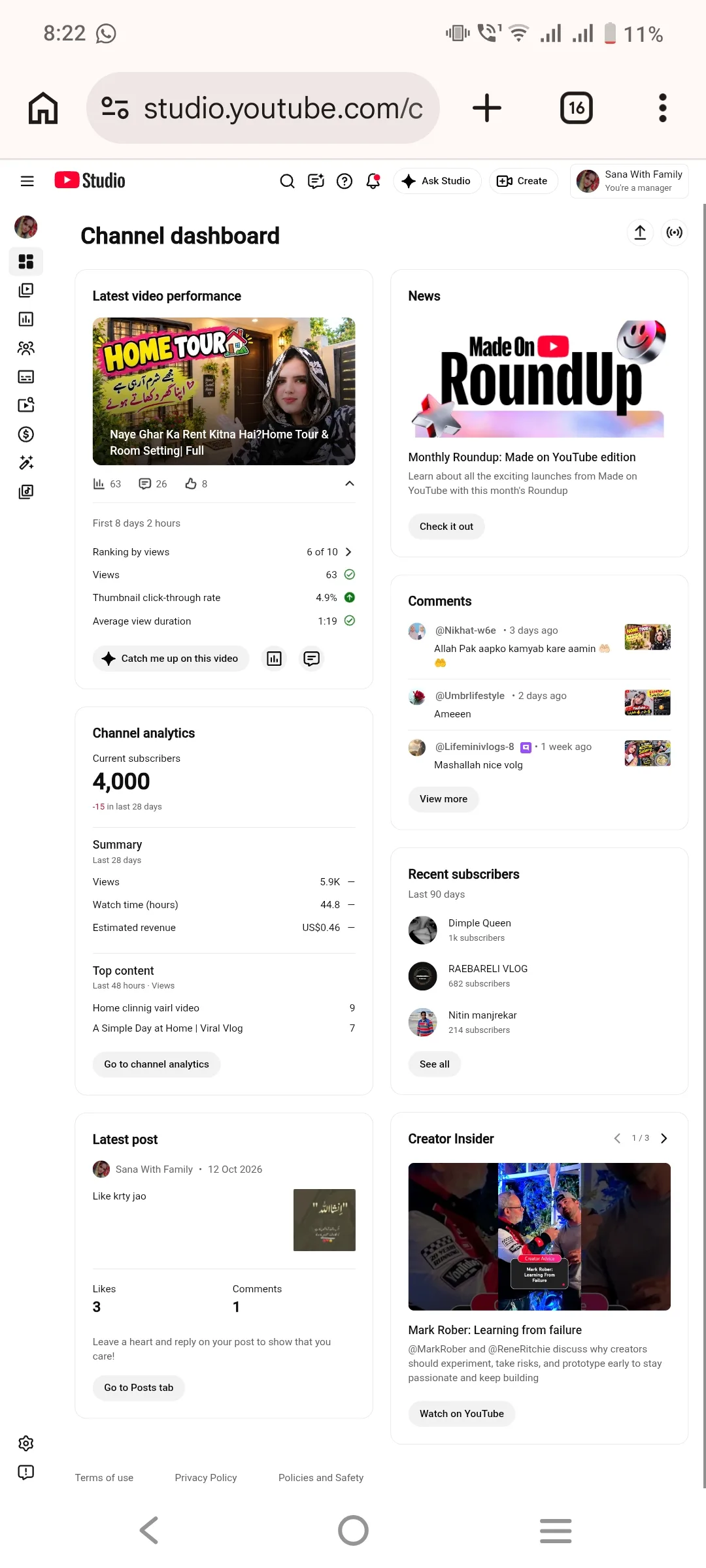 Sana With Family YouTube Account Screenshot 2