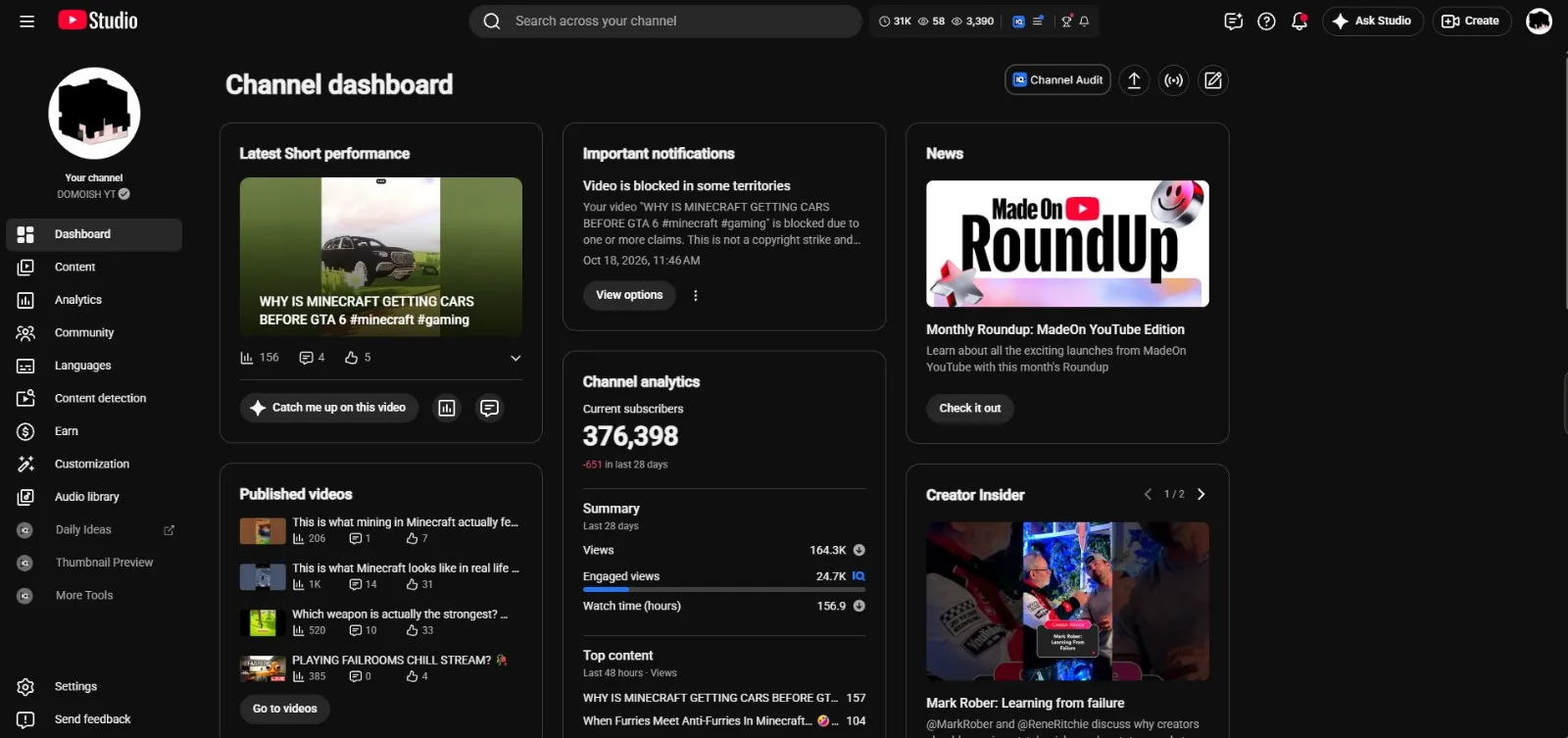 DOMOISH YT YouTube Account Screenshot 8