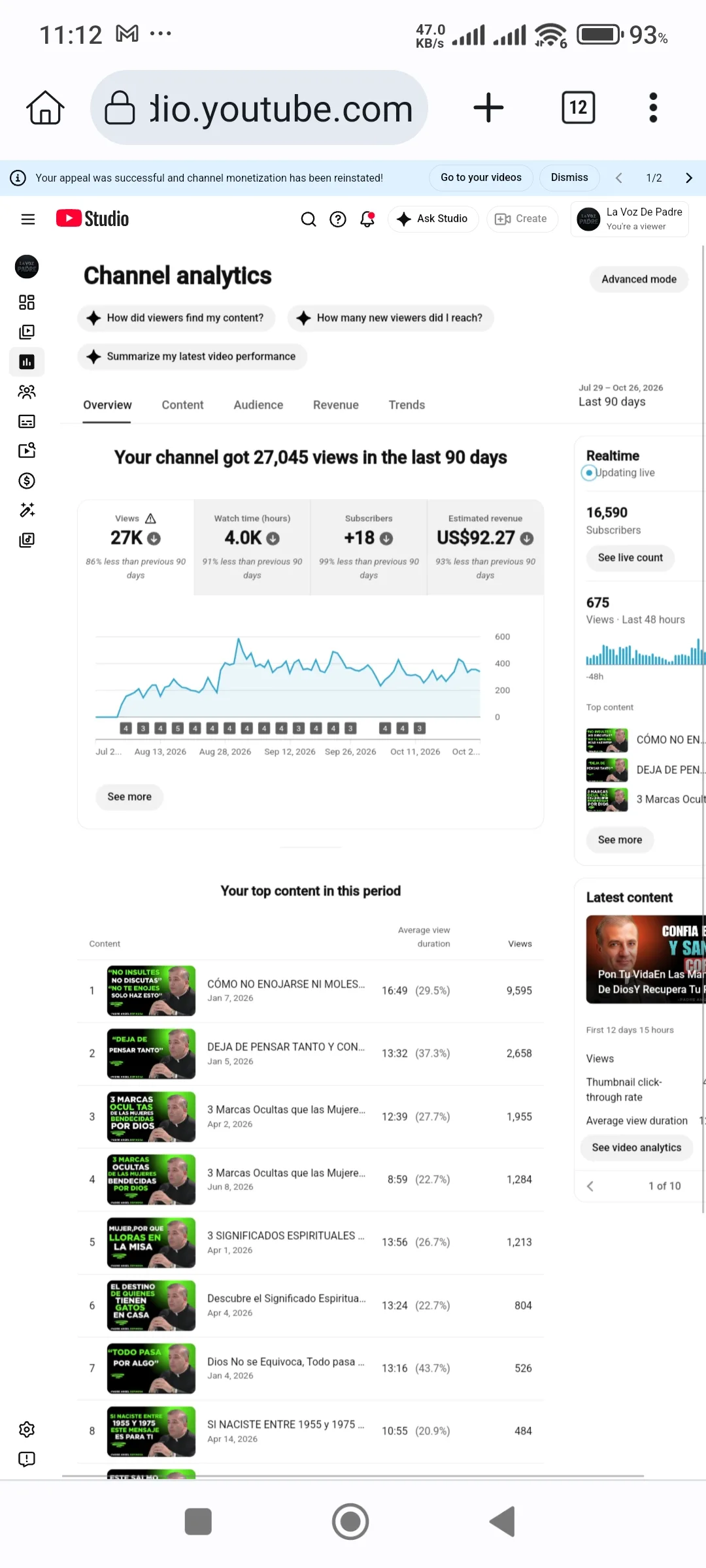 La Voz De Padre YouTube Account Screenshot 3