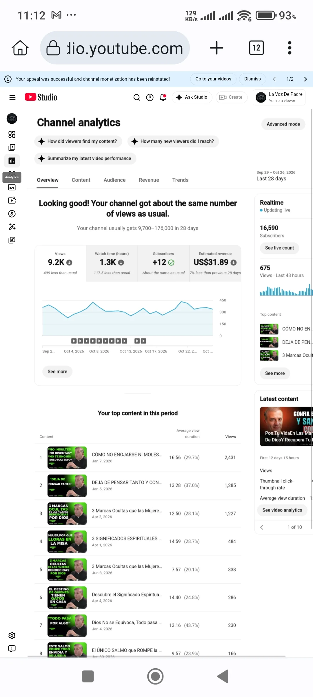 La Voz De Padre YouTube Account Screenshot 4
