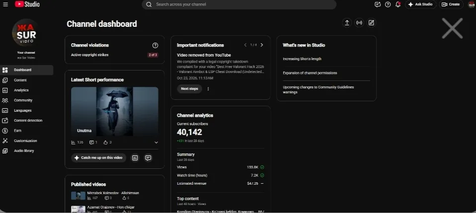 жа Sur Video YouTube Account Screenshot 2