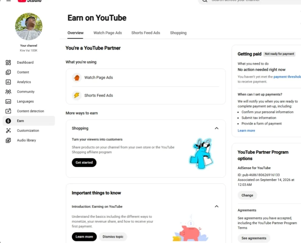 Kire Vai 100K YouTube Account Screenshot 1