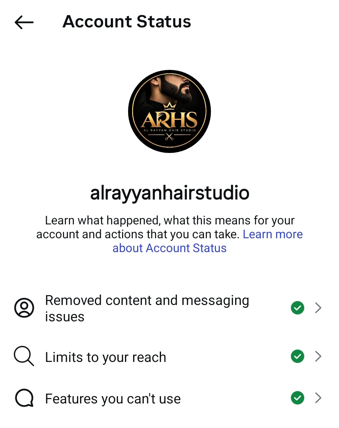 AL Rayyan Hair Studio Instagram Account Screenshot 1