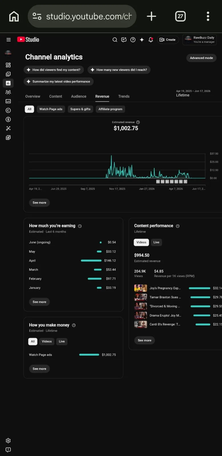 RawBuzz USA Youtube Account Screenshot 2