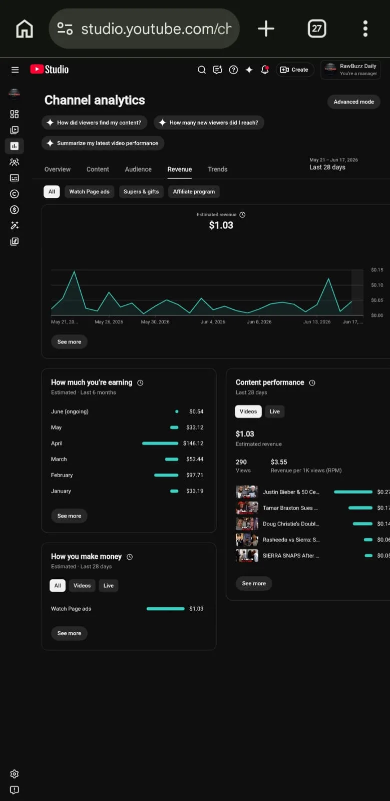 RawBuzz USA Youtube Account Screenshot 3